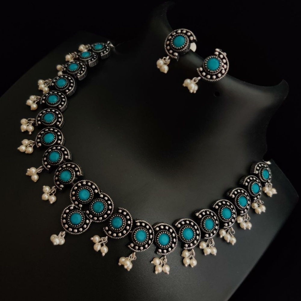 German Silver Blue Indian Necklace